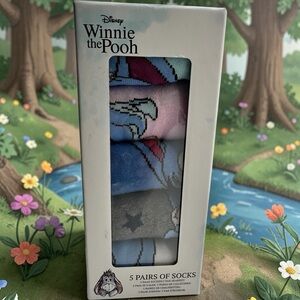 Disney Winnie the Pooh EEYORE 5 Pair Box Set Socks NIB Women Teens Size 4-9